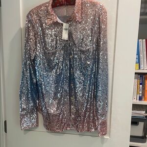 Anthropologie Pink and Silver Sequin Blouse